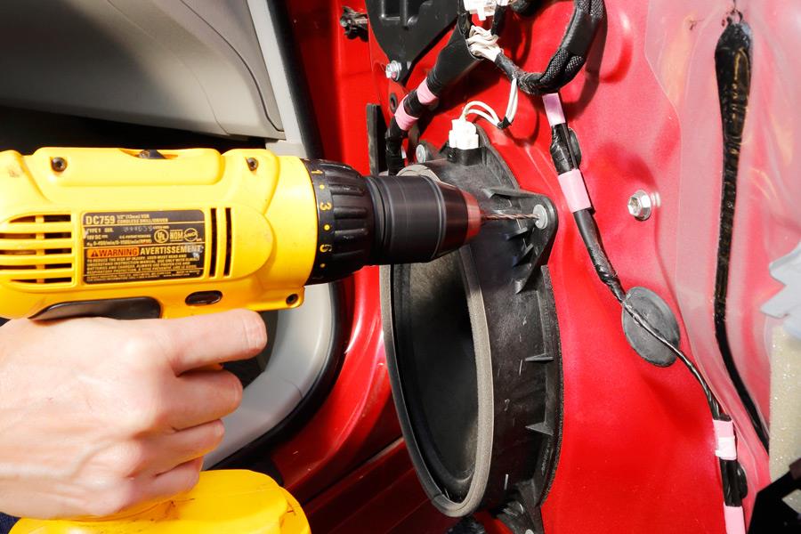 Drilling rivets on Prius